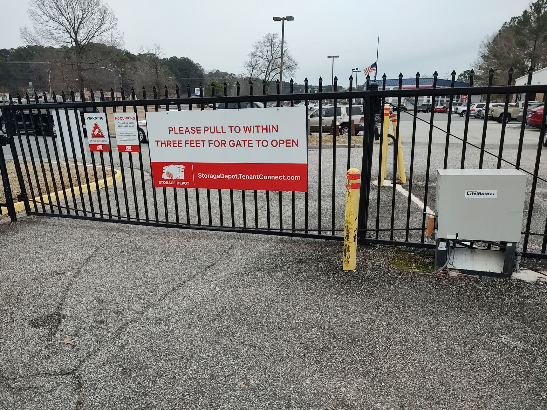 Storage facility secured gate