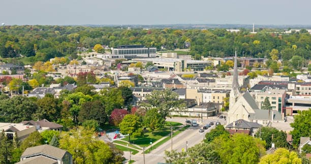 aerial view of downtown waukesha wisconsin